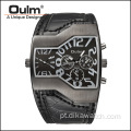 Relógio de pulso casual OULM Square Big Dial Dual Time Zone Relógio masculino de quartzo de marca de luxo Relógios super grandes montre homme